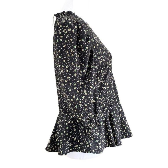 NWT SOFIE SCHNOOR BLACK FLORAL PUFF SLEEVE PEPLUM BLOUSE - S - Picture 3 of 12